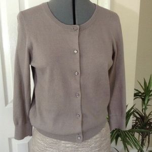 Loft Taupe 3/4 Sleeve Cotton Cardigan Top